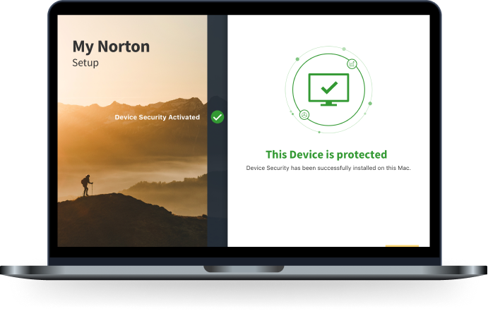 Obrázek notebooku MacBook se zařízeními chráněnými pomocí produktu Norton.